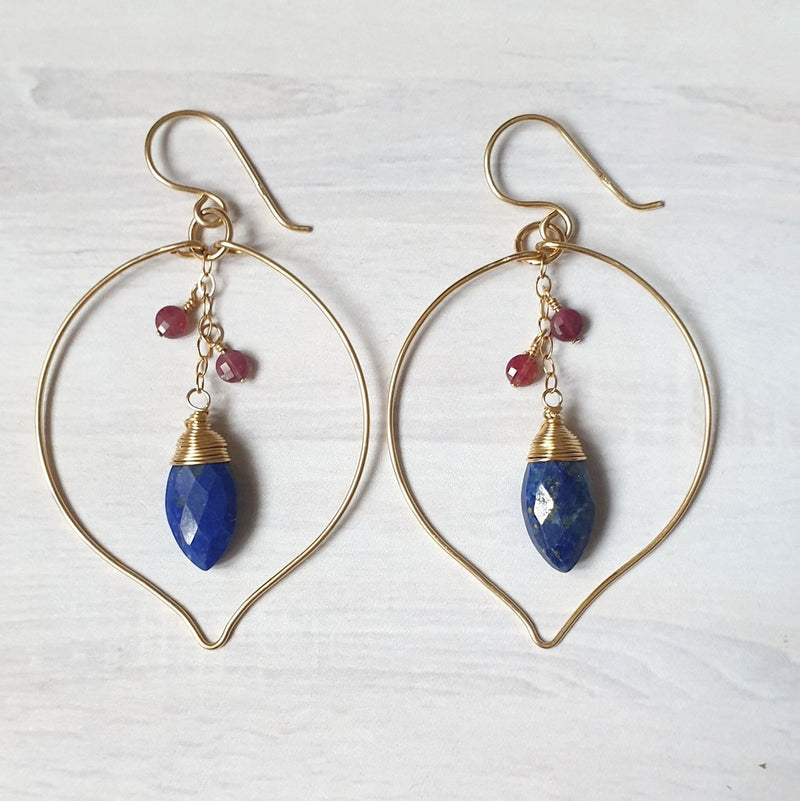 Lapis Earrings Round Button Dangles Natural Blue Lazuli 14k Gold Sterling  Silver | eBay